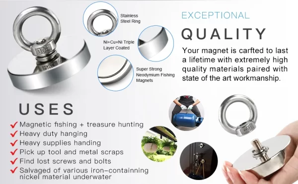 Super Strong Neodymium Fishing Magnets Heavy Duty imanes Magnet with Countersunk Hole Eyebolt for Salvage Magnetic Fishing - Image 14