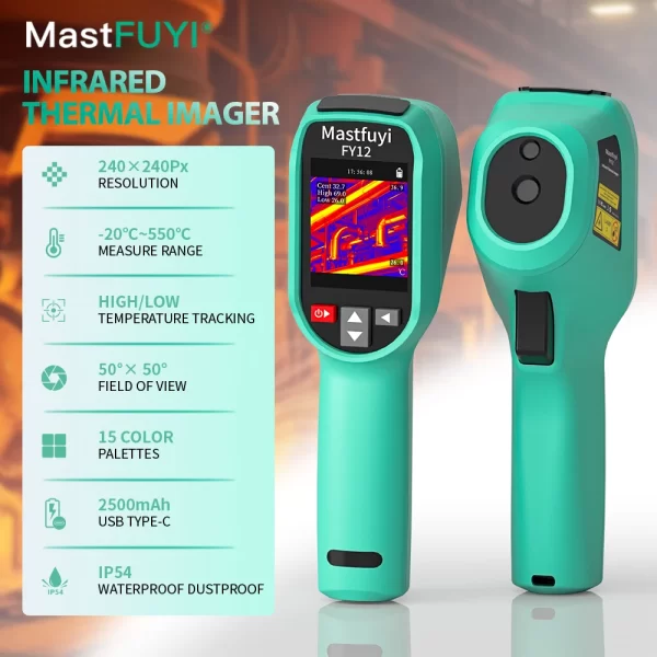MASTFUYI FY12 Handheld Thermal Imager -20~550°C 15 False Color Non-contact Temperature Measurement 50×50°