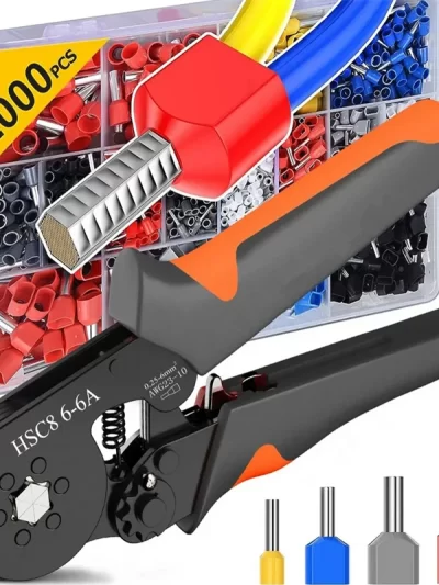 Hexagonal Self-Adjustable Ratchet Ferrule Crimping Tool Kit 23-10AWG 0.25-6mm² Crimper Kit with 400-2000pcs Wire Terminals