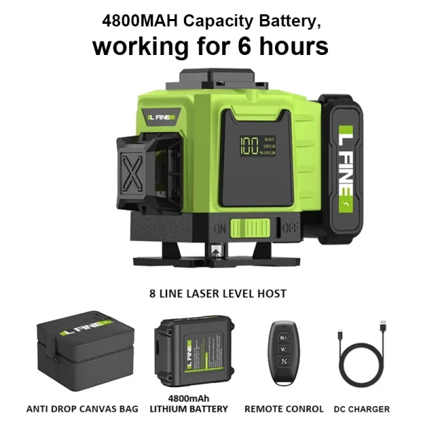 LFINE 3D/4D Laser Level 8/12/16 Lines Horizontal And Vertical With Remote Control 8 Lines 360°Self-leveling Laser Levels - Image 10