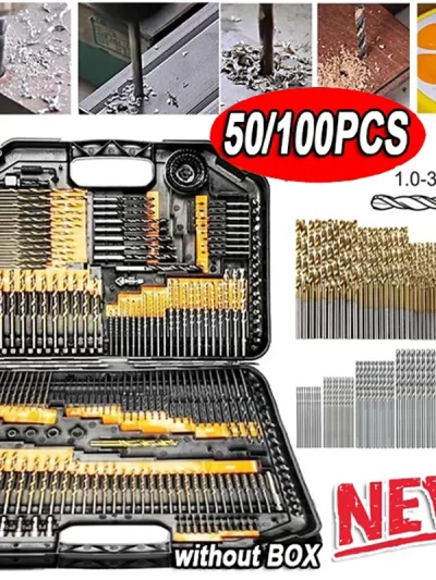 100/50Pcs Titanium Coated Drill Bits HSS High Speed Steel Set