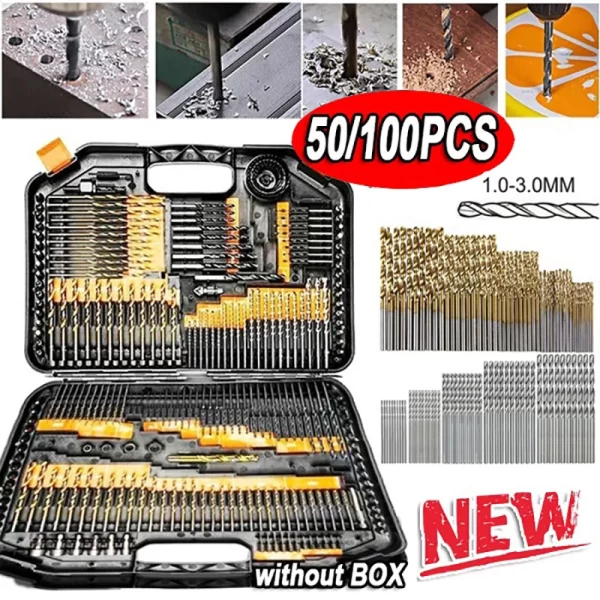 100/50Pcs Titanium Coated Drill Bits HSS High Speed Steel Set