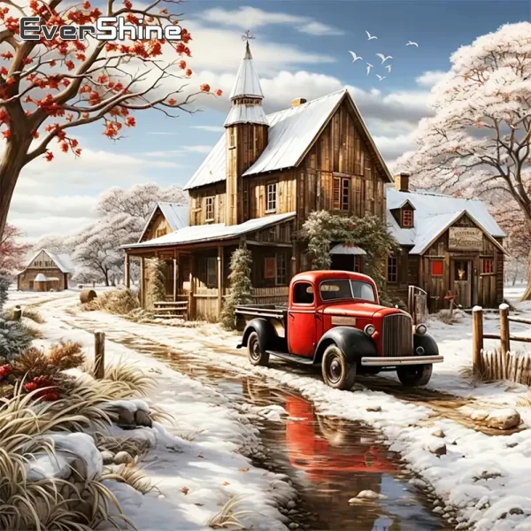 Evershine New Arrival House Diamond Painting Landscape Rhinestones Full Round Square Street Mosaic Winter