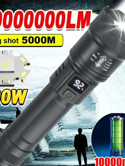 High Strong Power Led Flashlights 2000LM Tactical Torch with Display Light USB Charging