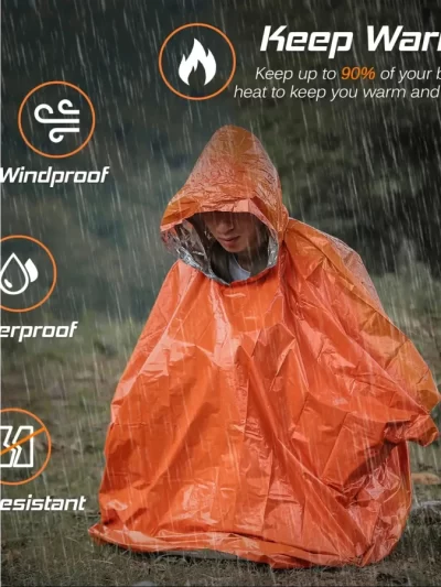 Emergency Rain Poncho Thermal Blanket Poncho Weather Proof Outdoor Survival Gear
