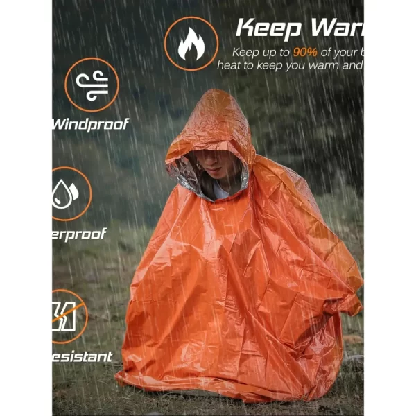 Emergency Rain Poncho Thermal Blanket Poncho Weather Proof Outdoor Survival Gear