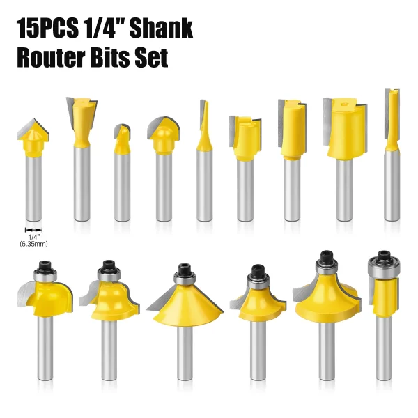 15PCS 1/4in 1/2in 6mm 8mm Shank Router Bit Set Trimming Straight Beading Milling Cutter Carbide Cutting Woodworking Tools - Image 13