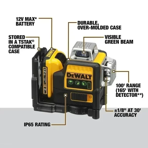 2025 Dewalt DW089LG 12 Lines 3 Sides*360 Degree Vertical 12V Lithium Battery Laser Level Horizontal - Image 16