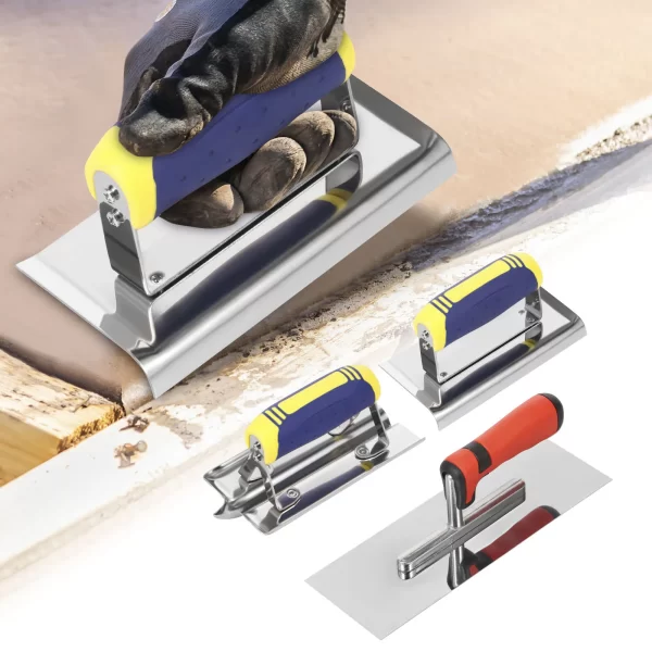 2/3Pcs Stainless Steel Concrete Tool Set Rustproof Flat Finishing Trowel Plus Concrete Edger and Groover Set