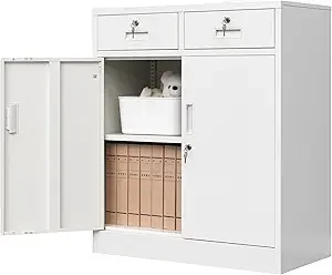 Metal Storage Cabinet with Locking Doors and 2 Drawers, 36” - Image 7