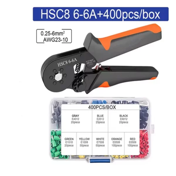 Hexagonal Self-Adjustable Ratchet Ferrule Crimping Tool Kit 23-10AWG 0.25-6mm² Crimper Kit with 400-2000pcs Wire Terminals - Image 10
