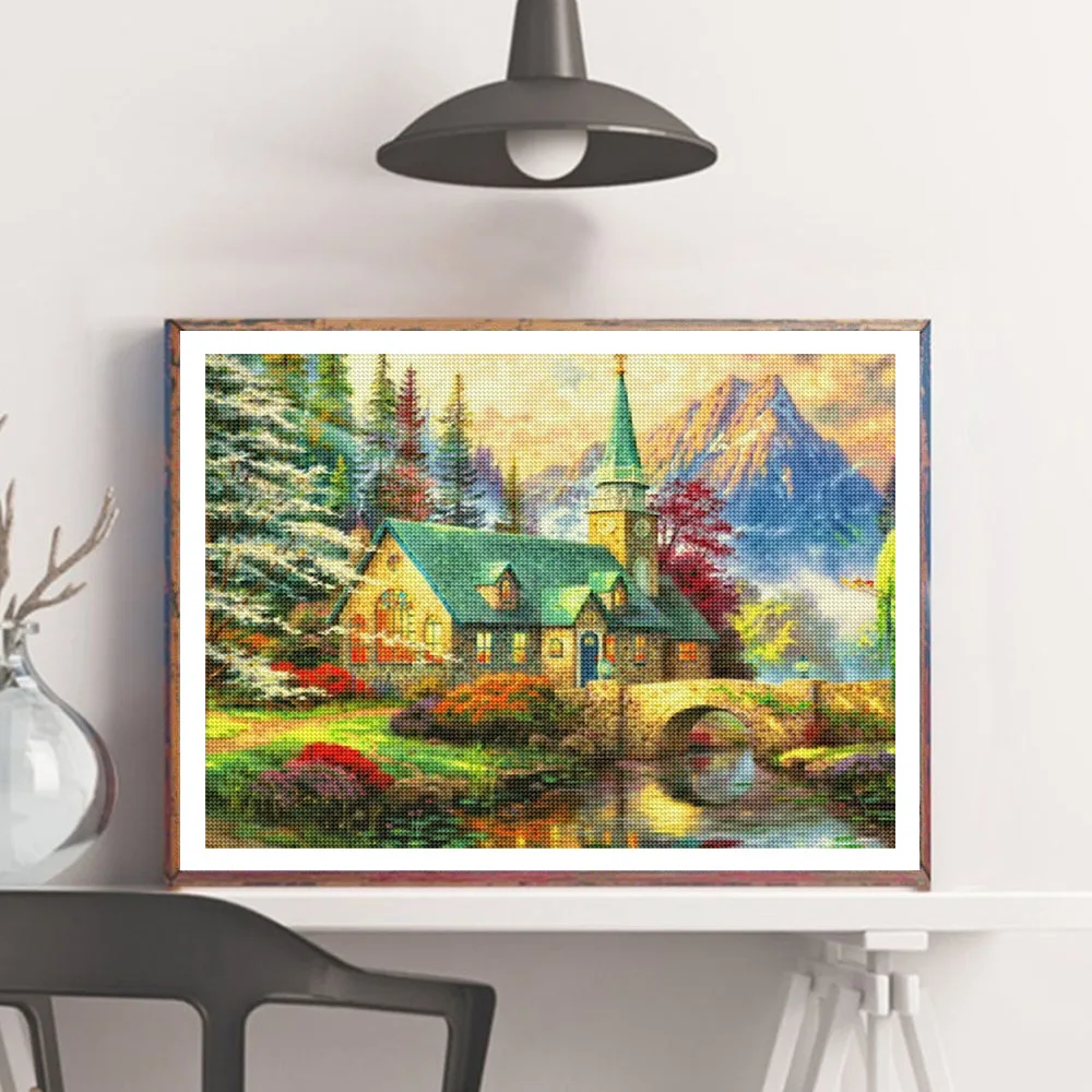 5D DIY Diamond Painting Landscape House Full Round Drill Embroidery Forest Scenery Cross Stitch Set Art Home - Image 2