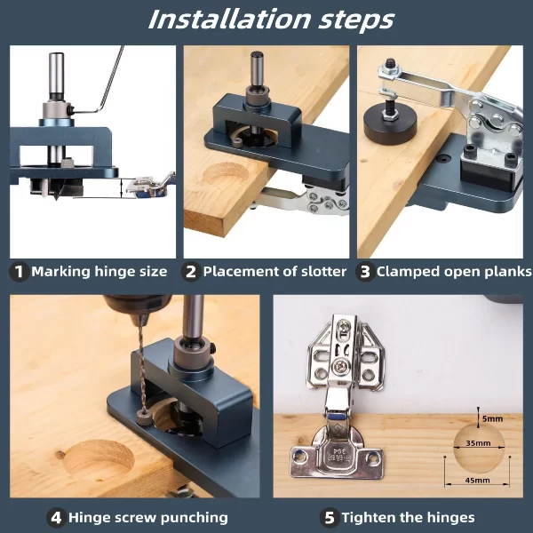 Woodworking Upgrade 35mm Concealed Hinge Jig Kit Hinge Boring Jig Drilling Guide Locator for Face Frame Cabinet Cupboard Tools - Image 3