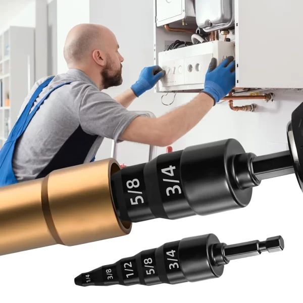 Swaging Tool 5 in 1 Air Conditioner Copper Pipe Expander Swaging Drill Bit Set with Hex Shank, with 1/4, 3/8, 1/2, 5/8, 3/4 Bits - Image 6
