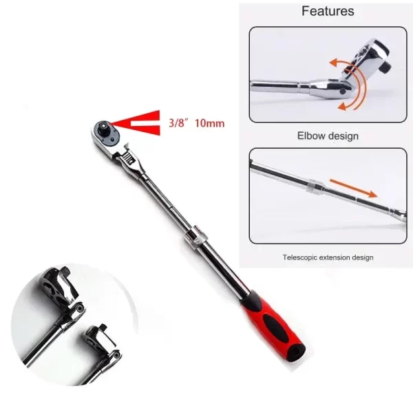 Hot Sale Multifunctional Hand Tool Telescopic 72 Teeth 1/4 3/8 1/2 Inch Drive Quick Released Ratchet Wrench with Adjustable Head - Image 8