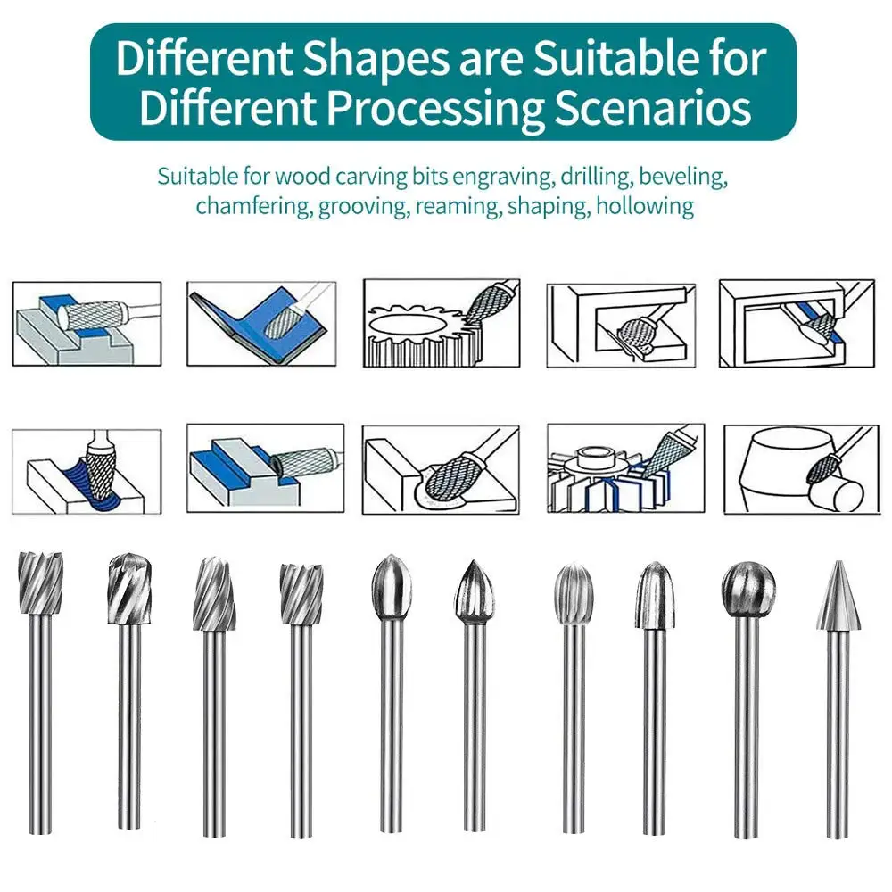 10pcs HSS Rotary File For Steel Milling Cutters For Metal Rat-tail File Hard Metal Rotary File Set - Image 16