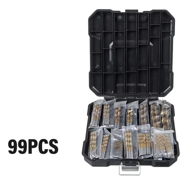 99 Pieces Titanium Twist Drill Bit Set, High Speed Steel, Size from 1/16" Up to 3/8" - Image 9