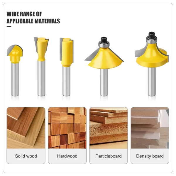 15PCS 1/4in 1/2in 6mm 8mm Shank Router Bit Set Trimming Straight Beading Milling Cutter Carbide Cutting Woodworking Tools - Image 4