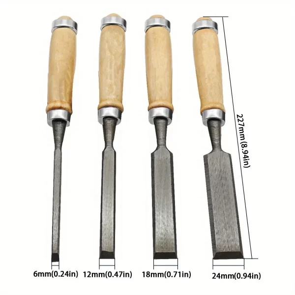 4Pcs Wood Carving Chisels Set Professional for Woodworking - 8/12/16/20mm Comfortable Beech Handle Wood Chisels - Image 2