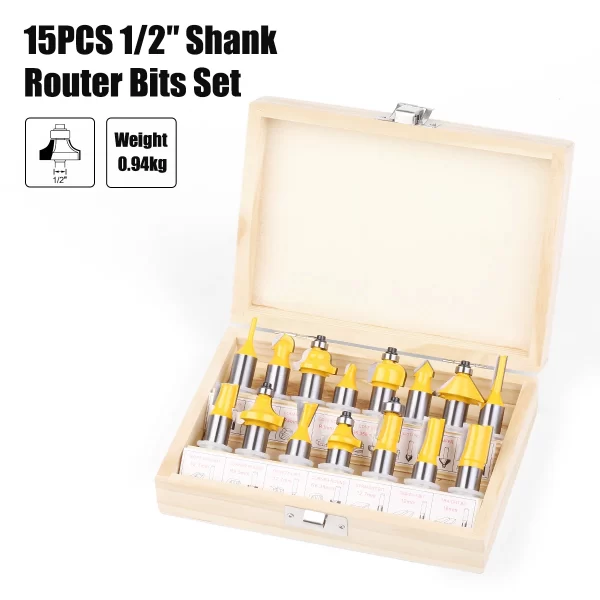 15PCS 1/4in 1/2in 6mm 8mm Shank Router Bit Set Trimming Straight Beading Milling Cutter Carbide Cutting Woodworking Tools - Image 8