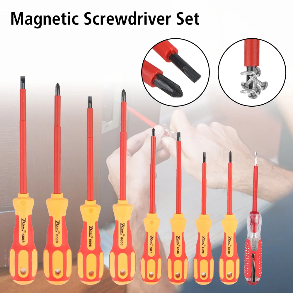 Magnetic Screwdriver Screwdriver Set Insulated Phillips Slotted Bits Electrician For Electrician Hand Tools Multifunctional - Image 2