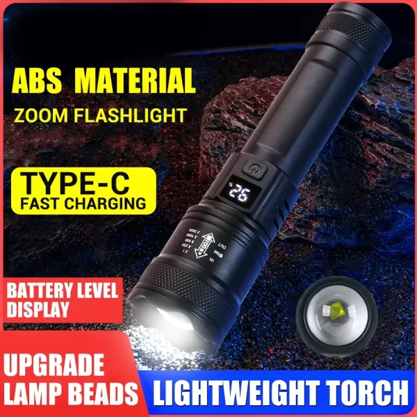 High Strong Power Led Flashlights 2000LM Tactical Torch with Display Light USB Charging - Image 11