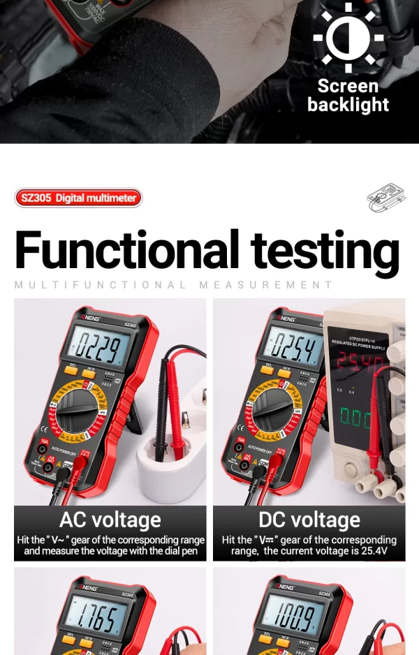 ANENG SZ305 Digital Multimeter Professional AC/DC Voltage Ammeter Capacitor hFE Triode NCV Voltage Induction Electrician Tester - Image 19