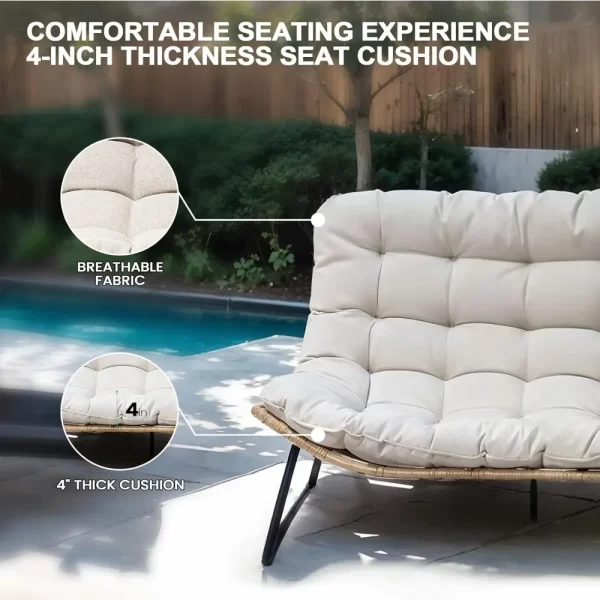 Outdoor Loveseat 3 Pieces, 2 Seater &1 Seater Outdoor Sofa Set,All-Weather Boho Rattan - Image 4