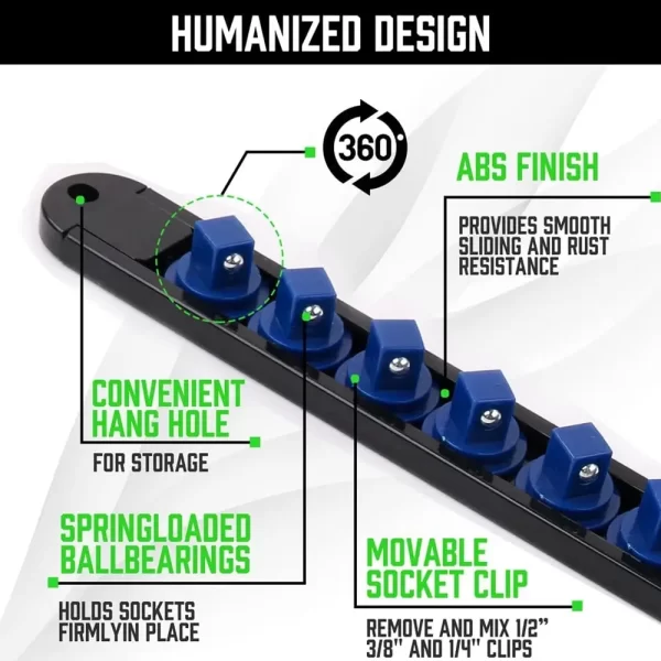 1pc 360° Swivel Socket Organizer 1/4 3/8 1/2 Premium Quality Socket Clip Rail Holder - Image 4