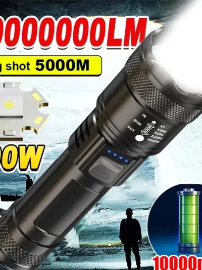 High Strong Power Led Flashlights 2000LM Tactical Torch with Display Light USB Charging