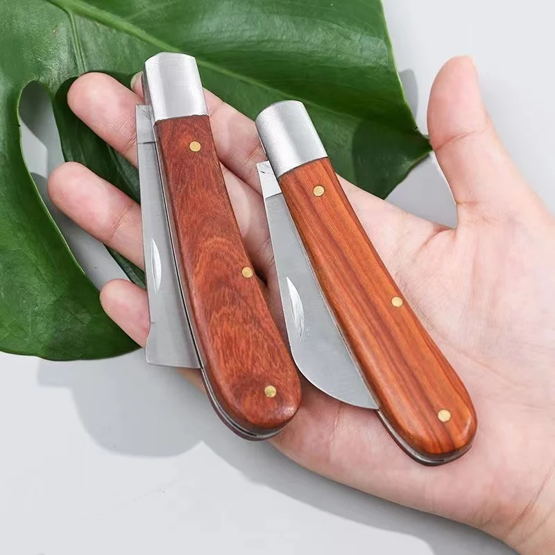 Folding Grafting Knife Grafting Tools Grafting Pruning Knife Professional Garden fruit tree Grafting Cutter Wooden Handle Knife - Image 6