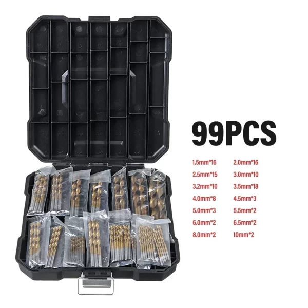 99 Pieces Titanium Twist Drill Bit Set, High Speed Steel, Size from 1/16" Up to 3/8" - Image 8