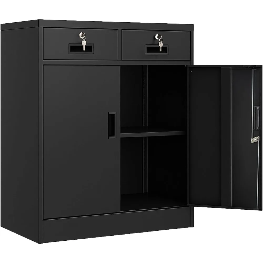 Metal Storage Cabinet with Locking Doors and 2 Drawers, 36”