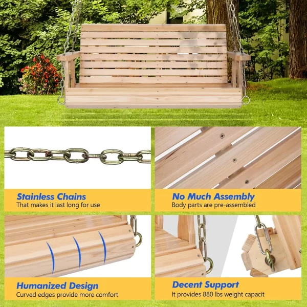 Upgraded Patio Wooden Porch Swing for Courtyard & Garden, Heavy Duty 880 LBS - Image 4