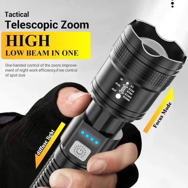 High Strong Power Led Flashlights 2000LM Tactical Torch with Display Light USB Charging - Image 17