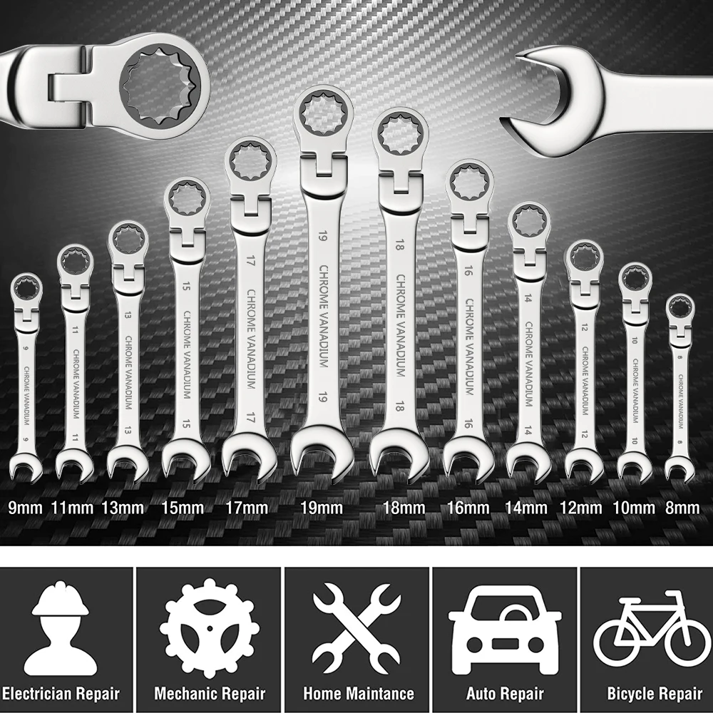 Ratcheting Combination Wrench Set, 6-23mm Metric Flex Head Ratcheting Wrench - Image 18