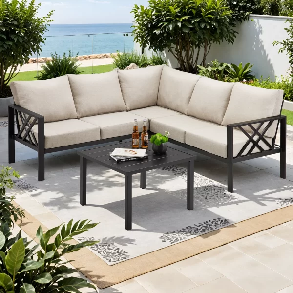 6 Piece  Patio Furniture Set, Metal Outdoor Sectional Sofa with Coffee Table - Image 6