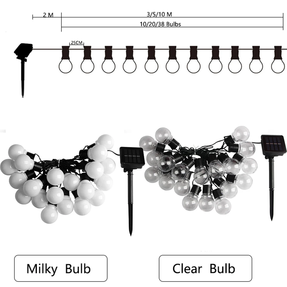 5/7/12M Led Globe Solar Fairy String Lights Christmas Garland Street Wedding Bulb Lamps Outdoor - Image 2