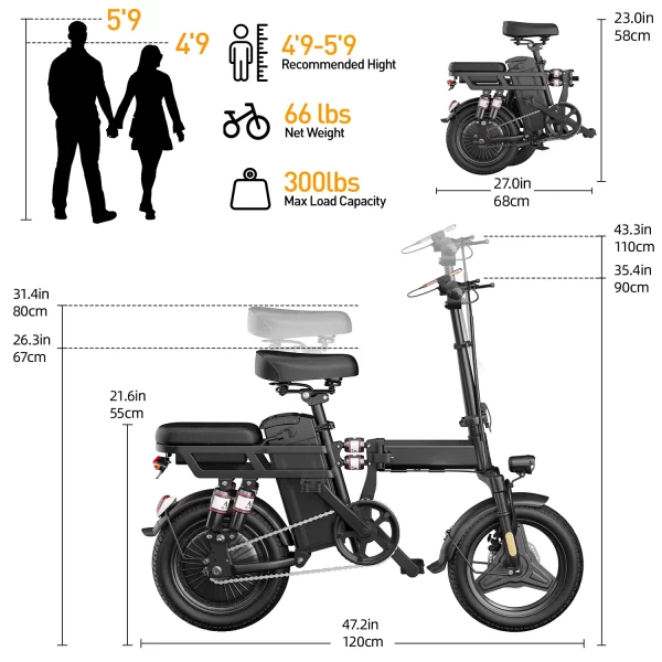Folding Electric Bike - 48V 20AH/15AH/10Ah, 19MPH, 30Miles Range, 500W Brushless Motor, Lightweight 14'' Folding Tires - Image 12