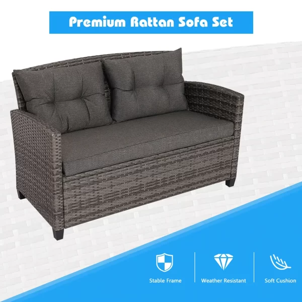 4PC Rattan Patio Conversation Set Cushioned Outdoor Furniture Set - Image 5