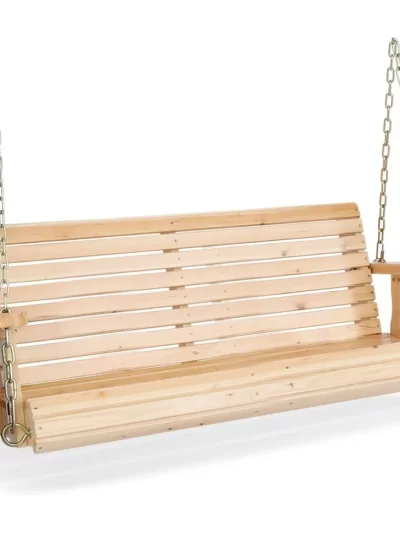 Upgraded Patio Wooden Porch Swing for Courtyard & Garden, Heavy Duty 880 LBS