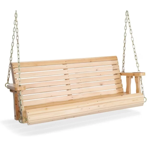 Upgraded Patio Wooden Porch Swing for Courtyard & Garden, Heavy Duty 880 LBS