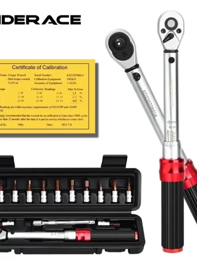 RIDERACE Bicycle Torque Wrench Set 15Pcs 1/4" 2-24Nm Dual Direction Bike Allen Key Tool Socket Spanner Pro Motorcycle Repair Kit