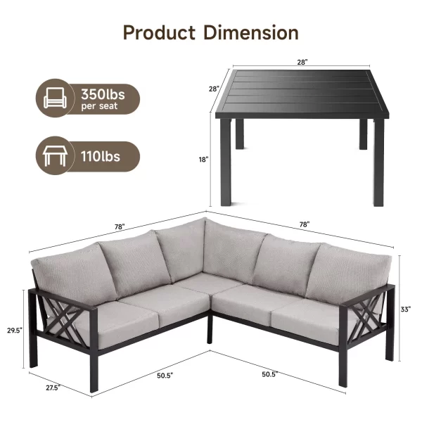 6 Piece  Patio Furniture Set, Metal Outdoor Sectional Sofa with Coffee Table - Image 5