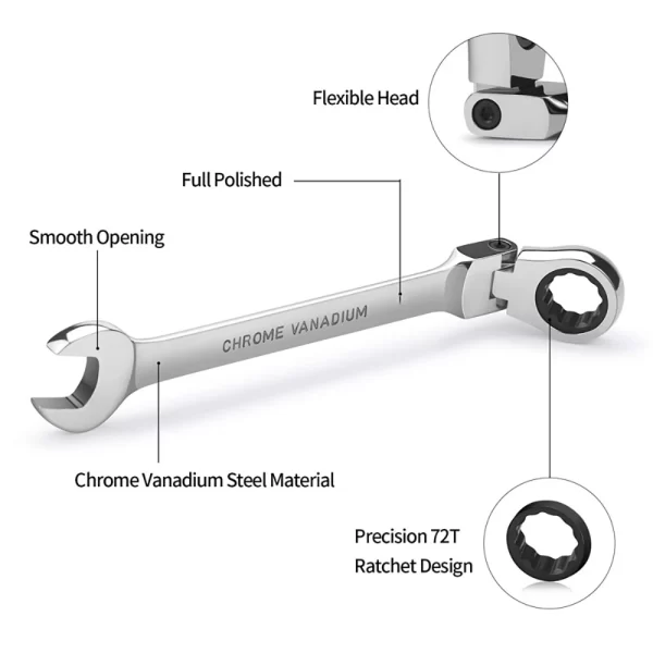 1pc Ratchet Wrench of Keys Spanner Hand Tool 72-Tooth Ratcheting Flexible Head Mirror Finish - Image 6