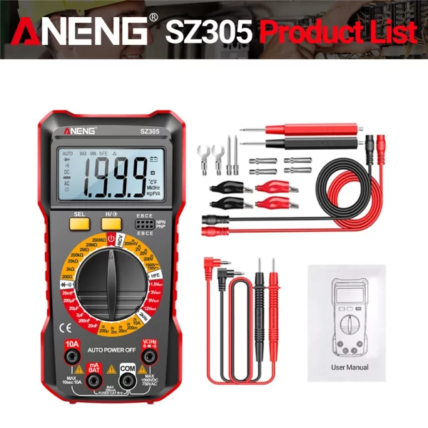 ANENG SZ305 Digital Multimeter Professional AC/DC Voltage Ammeter Capacitor hFE Triode NCV Voltage Induction Electrician Tester - Image 10