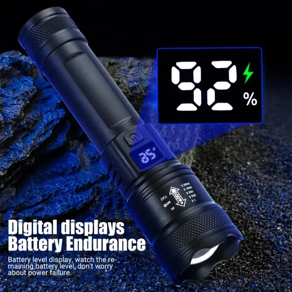 High Strong Power Led Flashlights 2000LM Tactical Torch with Display Light USB Charging - Image 5