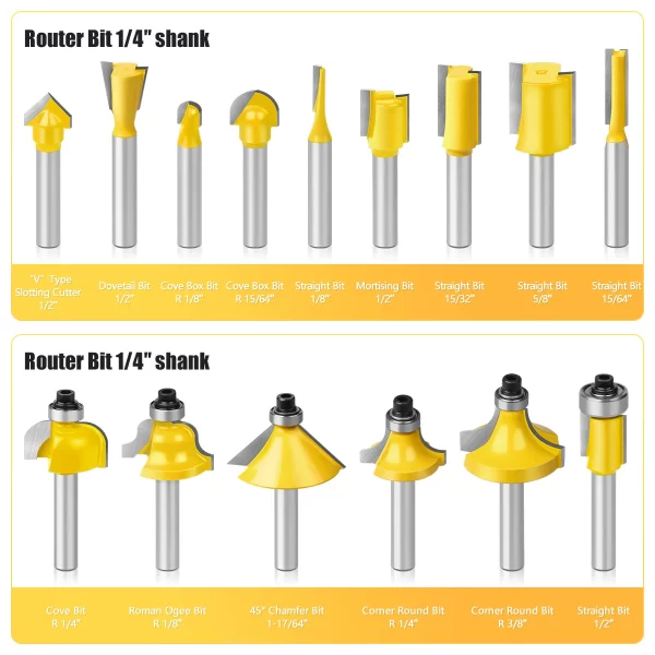 15PCS 1/4in 1/2in 6mm 8mm Shank Router Bit Set Trimming Straight Beading Milling Cutter Carbide Cutting Woodworking Tools - Image 2