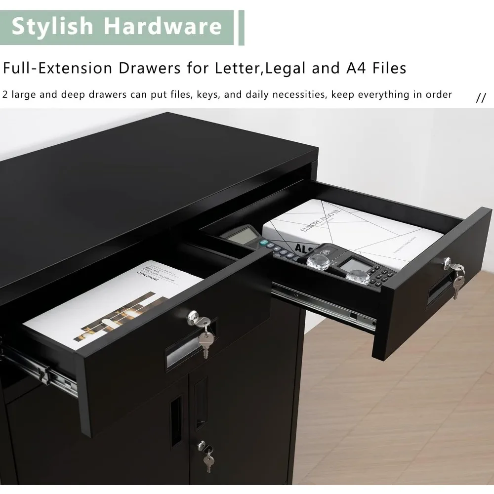 Metal Storage Cabinet with Locking Doors and 2 Drawers, 36” - Image 4
