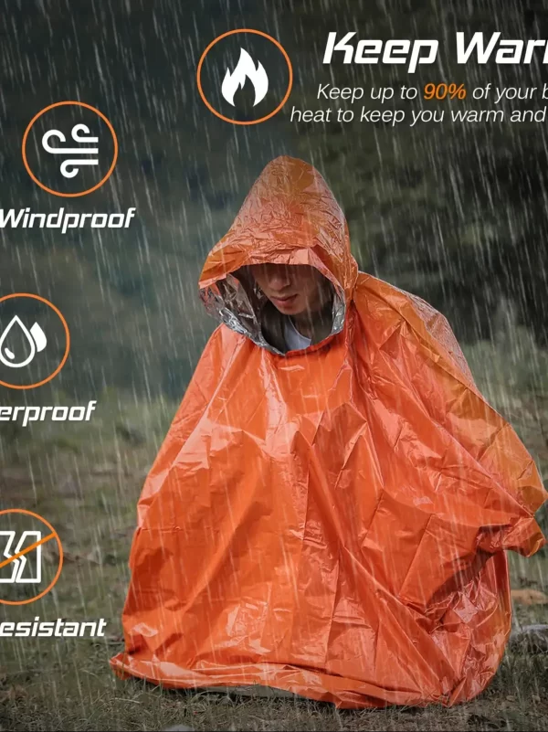 Emergency Rain Poncho Thermal Blanket Poncho Weather Proof Outdoor Survival Gear - Image 13
